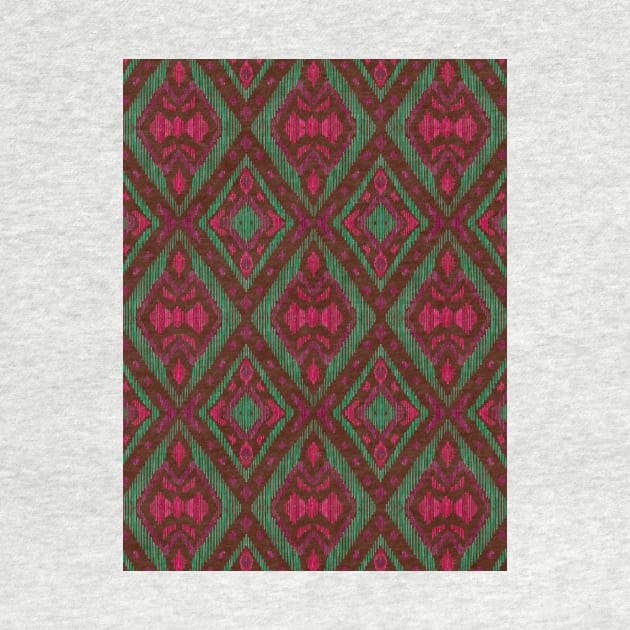 Ikat style geometric print magenta brown by Remotextiles